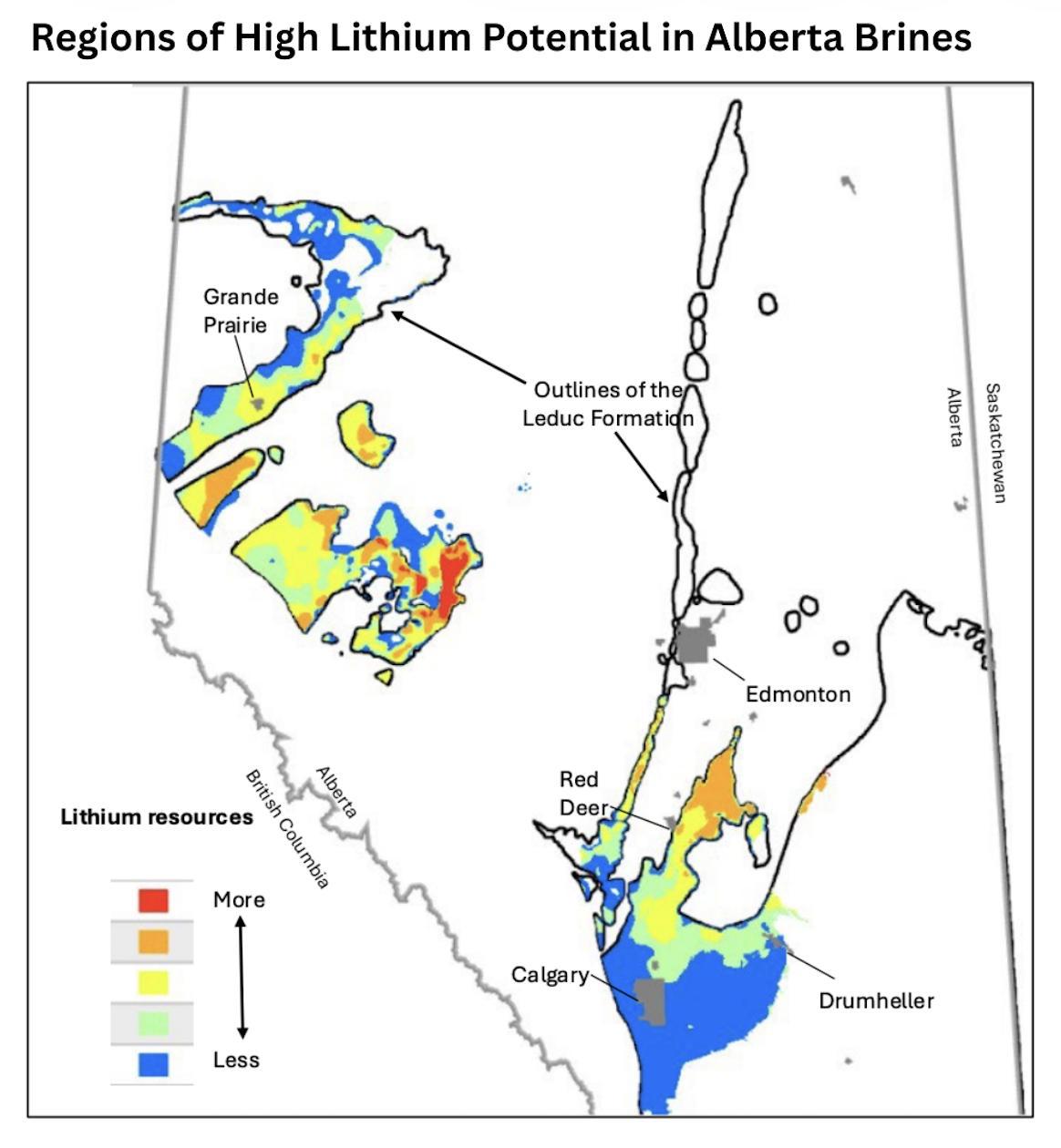 Regions of High Lithium Potential in Alberta Brines