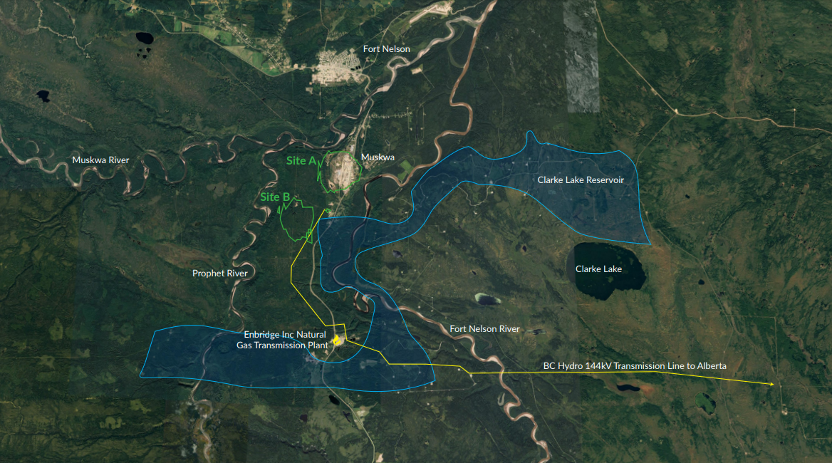 Site location options for the Clarke Lake geothermal project. Photograph supplied for Canadian Energy Centre