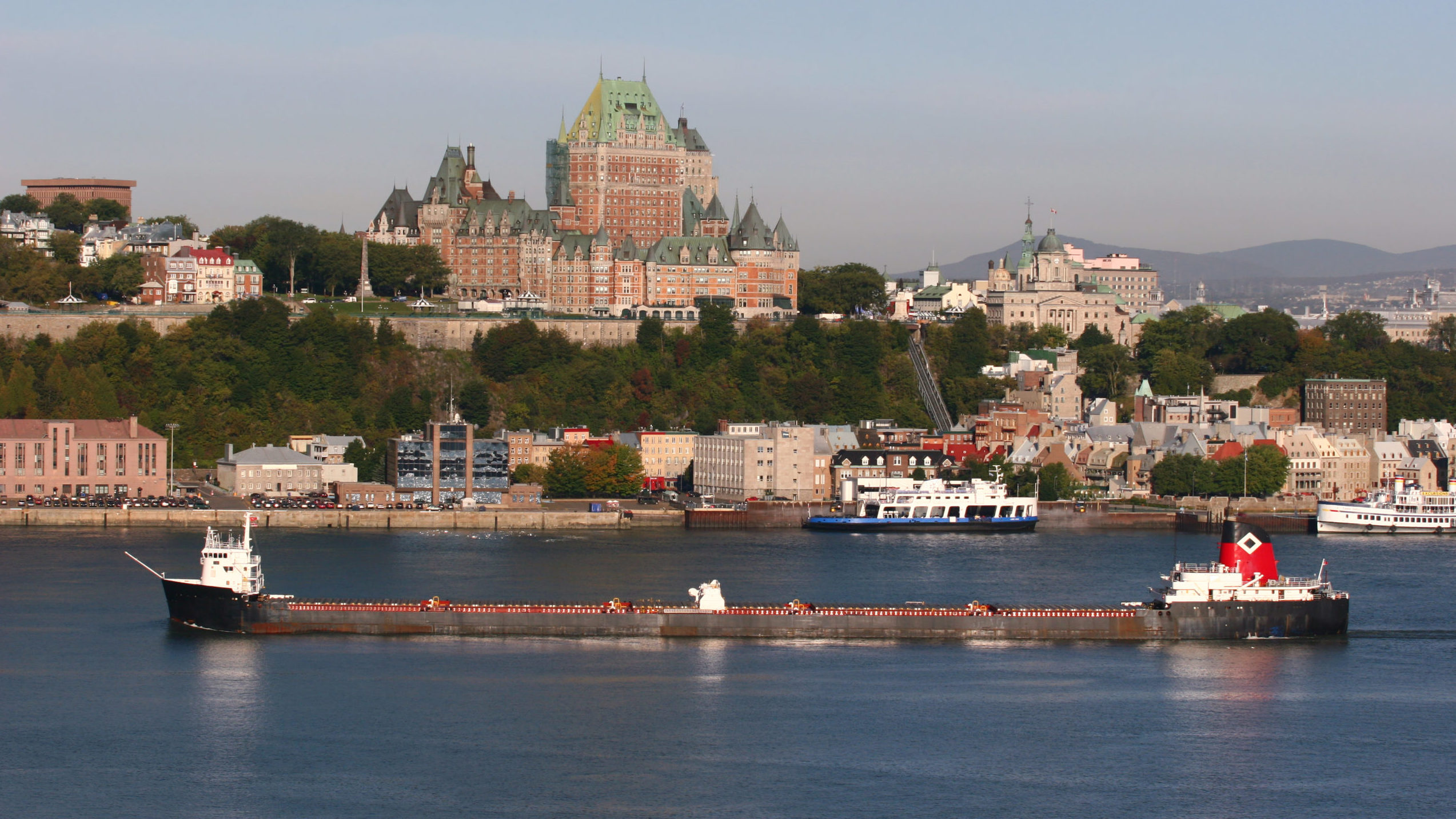 Oil ship passing by Old Quebec City. Getty Images photo