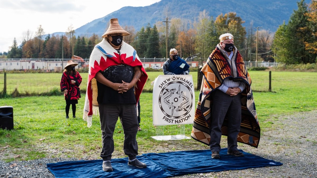 Trans Mountain participates in a cultural ceremony with the Shxw’ōwhámél First Nation near Hope, B.C. Photograph courtesy Trans Mountain