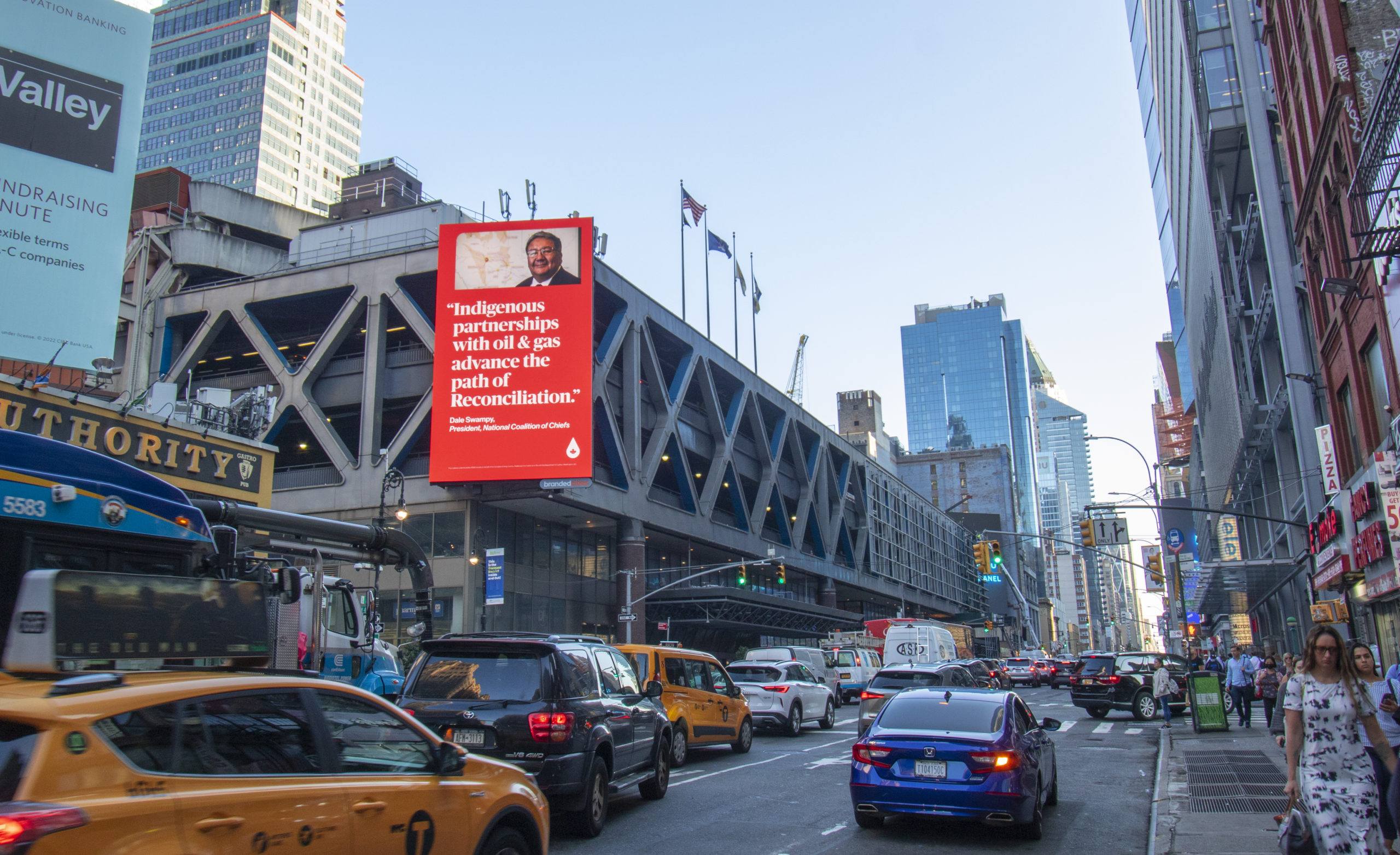 A billboard featuring Canadian Indigenous leader Dale Swampy during climate week in New York City on Sept. 20, 2022. Supplied photo