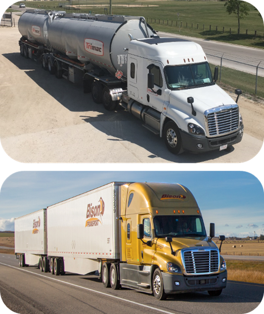 Bison Transport and Trimac Transportation are planning to test drive two new 64-tonne B-train freight haulers powered by hydrogen fuel cells beginning next summer as part of the AZETEC project. Photographs supplied for Canadian Energy Centre