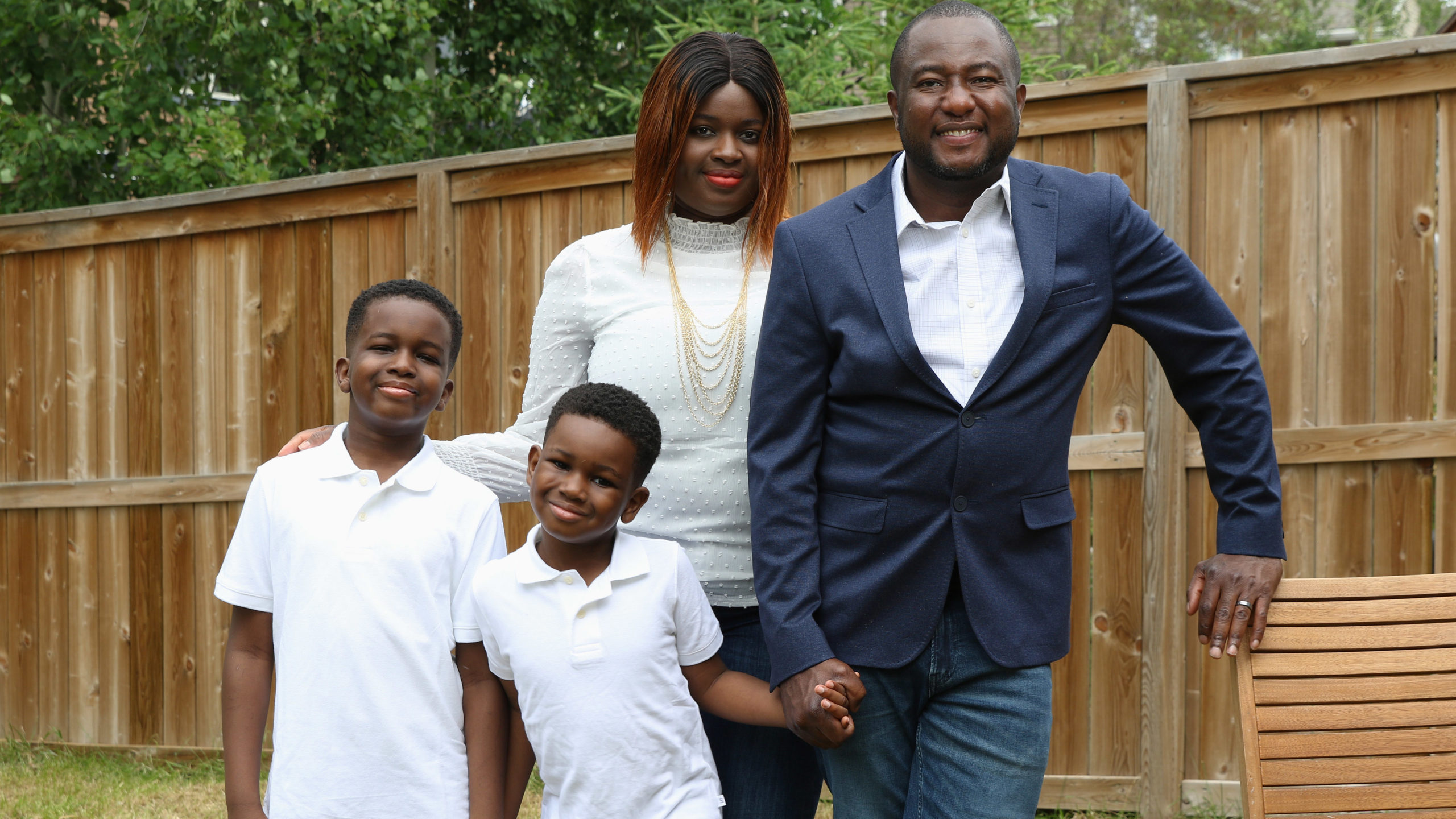 Prince Azom of Cenovus Energy, with his wife  Onyinye Azom and two boys, Ikeobi (8) and Kene (5) at their home. 
Photo for The Canadian Energy Centre /Dave Chidley