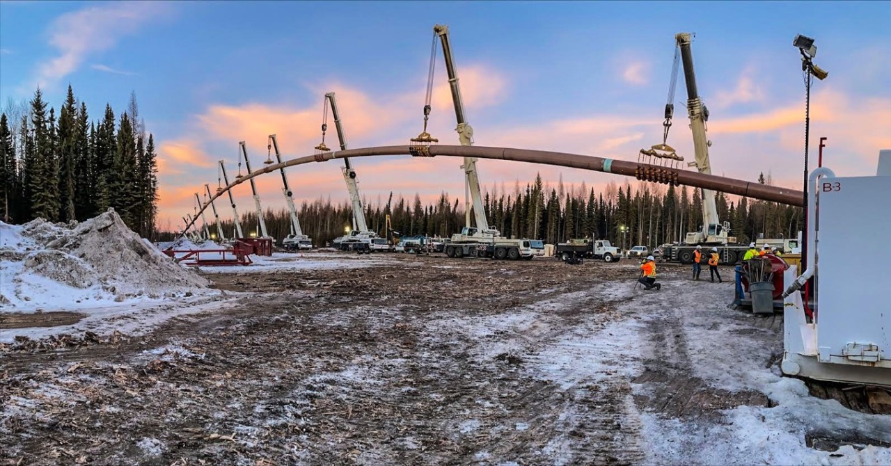 Natural gas pipeline construction in the Edson region in February 2022. Photo courtesy Mike Lavoie, Myshak Crane and Rigging