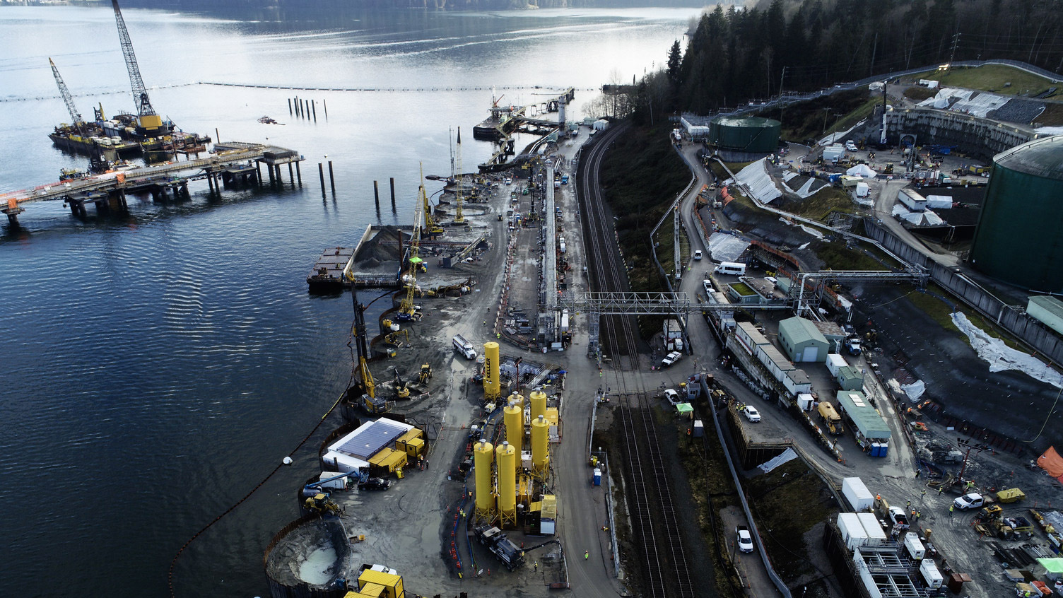 Expansion construction underway at the Westridge Marine Terminal in Burnaby, BC, spring 2021. Photo courtesy Trans Mountain Corporation