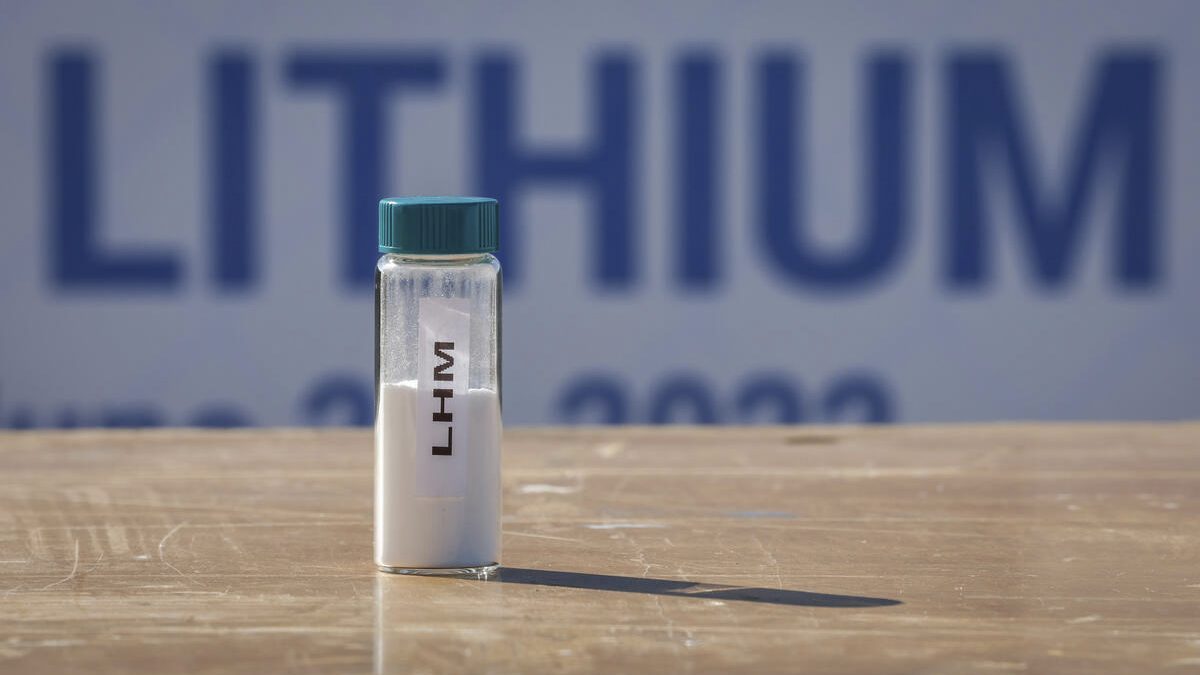 A vial of lithium at the E3 Lithium pilot plant near Olds, Alta., September 2023. CP Images photo A vial of lithium at the E3 Lithium pilot plant near Olds, Alta., September 2023. CP Images photo