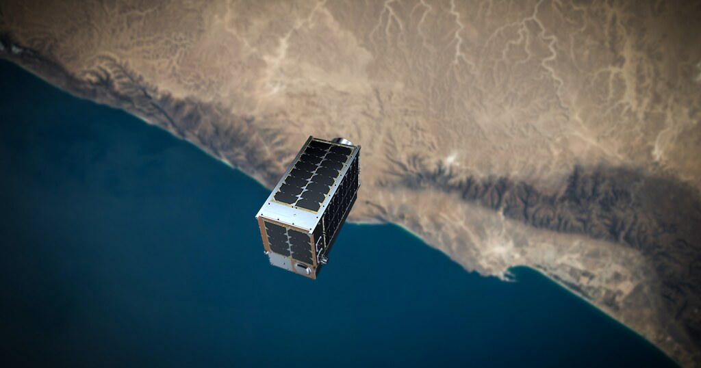 Rendering of GHGSat-C7 "Gaspard" monitoring for methane emissions from orbit. Photo courtesy GHGSat