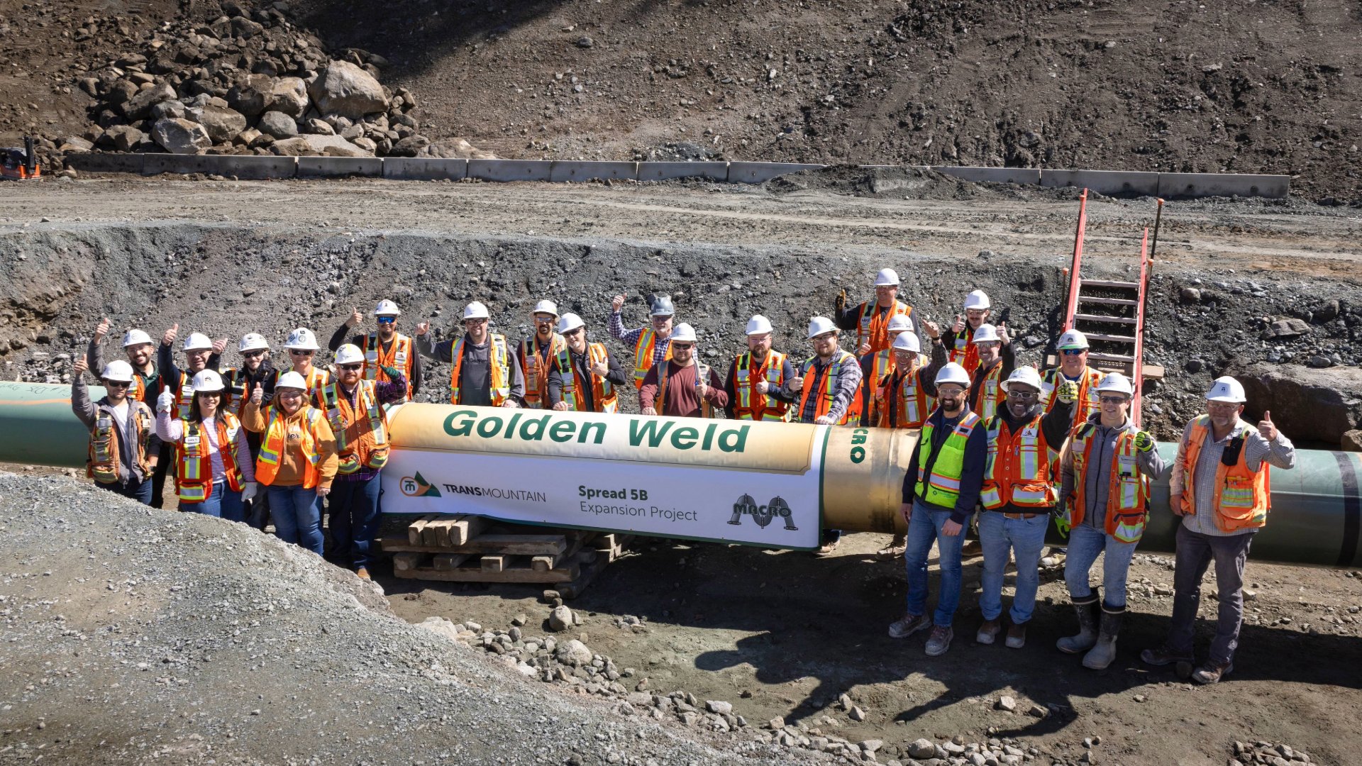 The "Golden Weld" in April 2024 marked the mechanical completion and end of construction for the Trans Mountain expansion project. Photo courtesy Trans Mountain Corporation