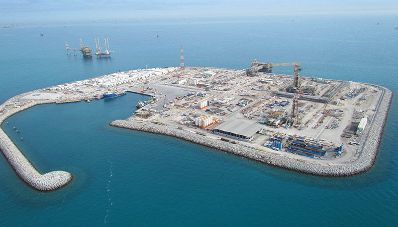 One of six artificial islands used by Abu Dhabi National Oil Corporation to produce oil and gas. Photo courtesy ADNOC