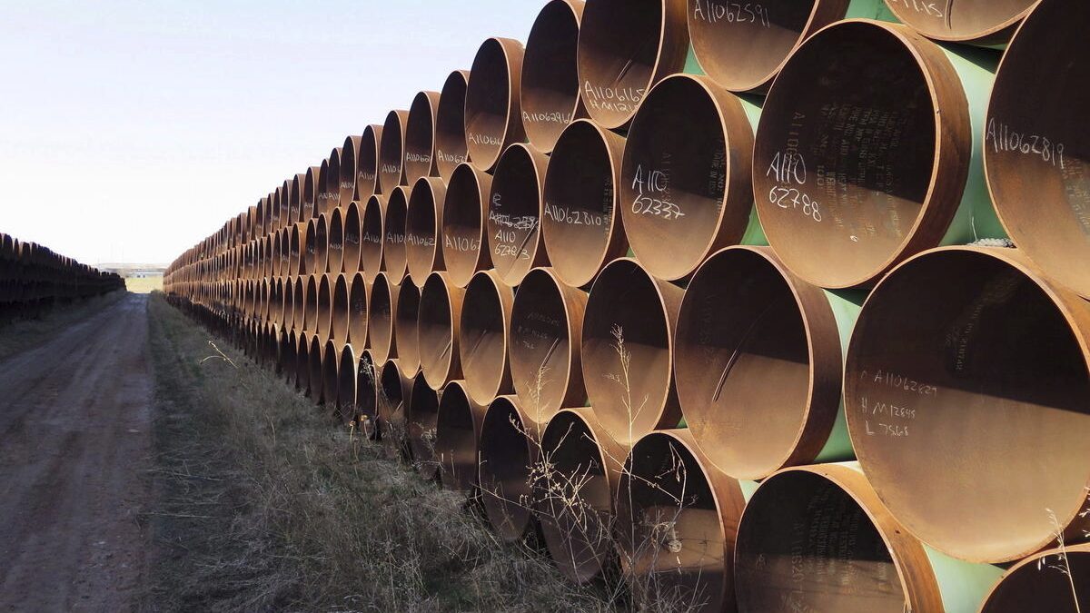 Pipes intended for construction of the Keystone XL pipeline are shown in Gascoyne, N.D. on Wednesday April 22, 2015. CP Images photo