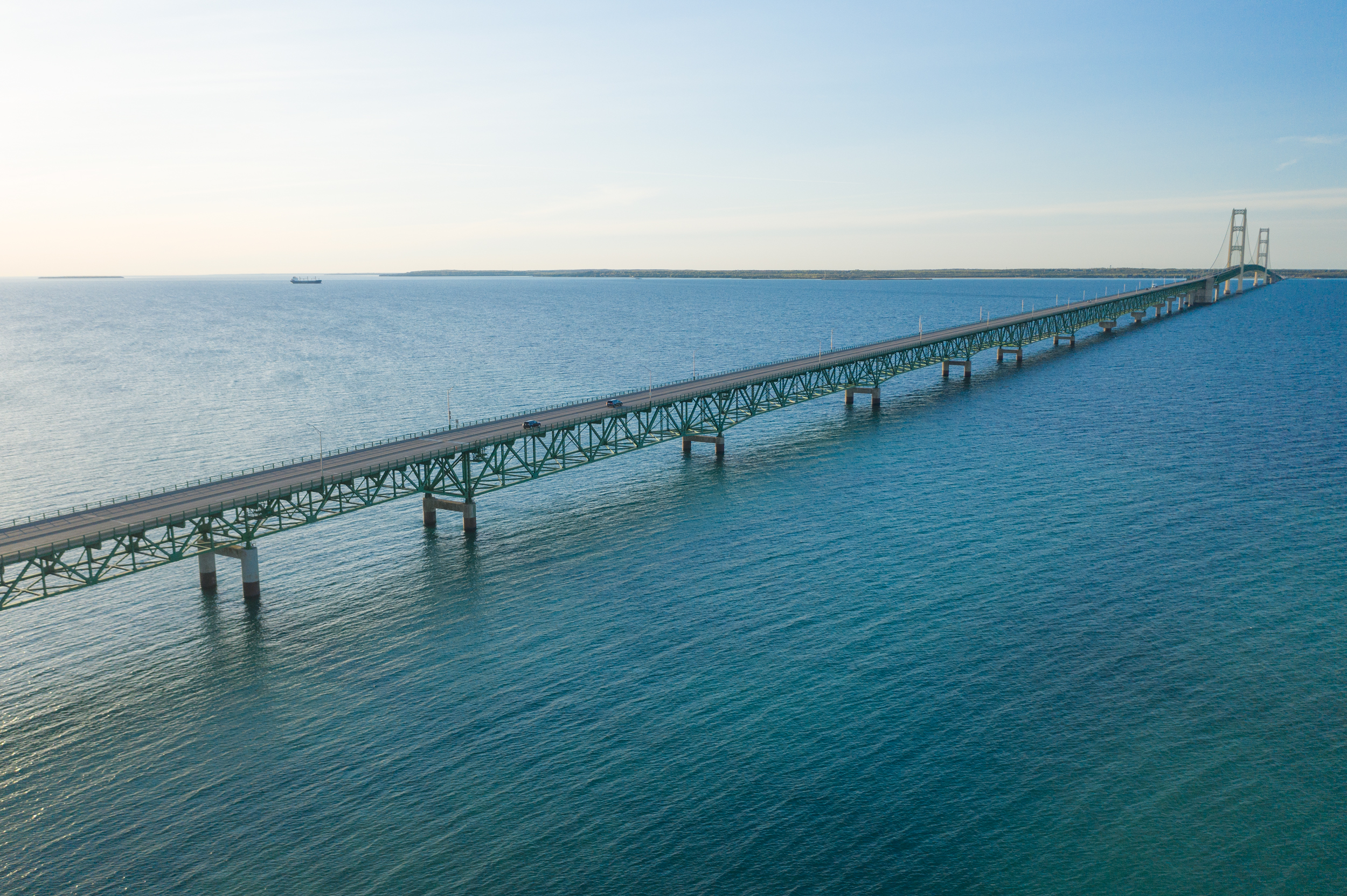 Aerial images of Michigan’s Straits of Mackinac, the communities of St. Ignace and Mackinaw City, and the Mighty Mac bridge spanning the Straits. Photo courtesy Enbridge