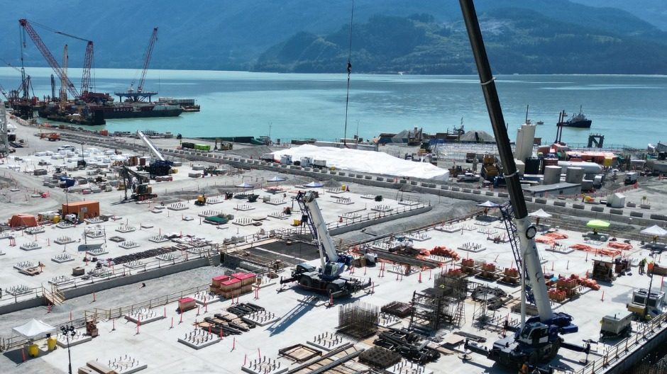 Woodfibre LNG construction started in 2023 and surpassed 50 per cent completion in summer 2025. Photo courtesy Woodfibre LNG