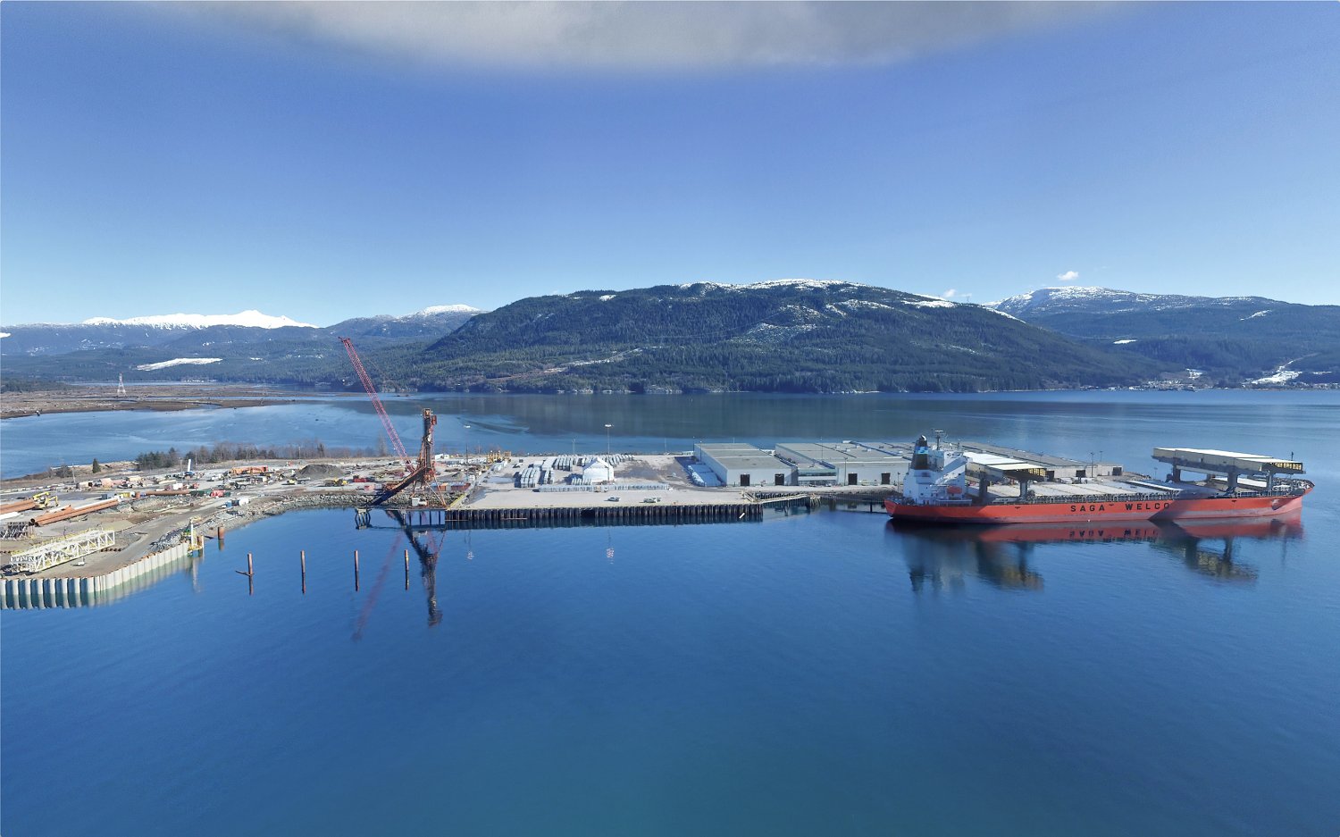 Construction underway on the LNG Canada marine export terminal in spring 2021. Photo courtesy LNG Canada