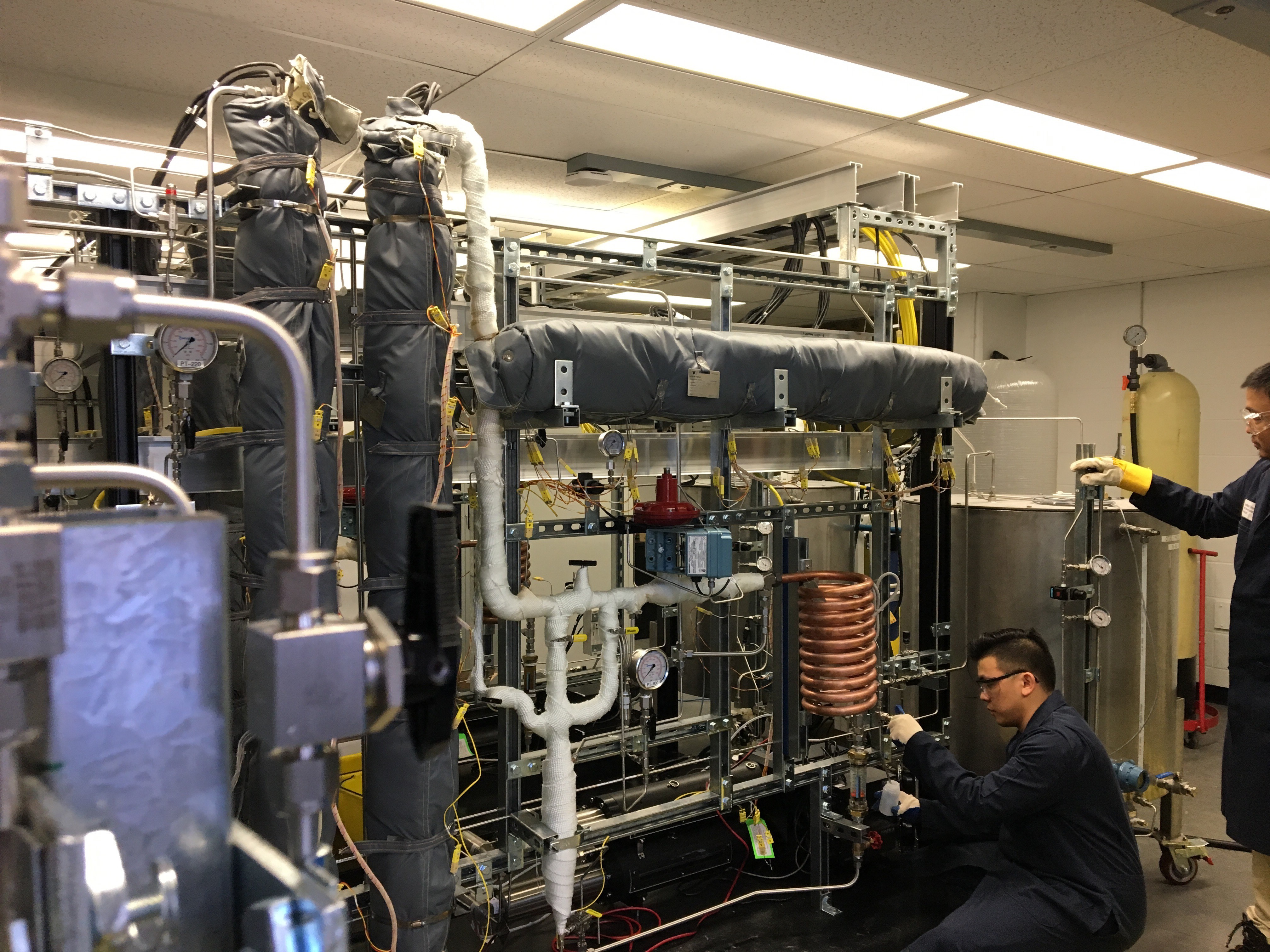 SAIT's Once Through Steam Generator (OTSG) Applied Research Laboratory includes a lab-scale OTSG developed and donated by ConocoPhillips. Photograph courtesy COSIA