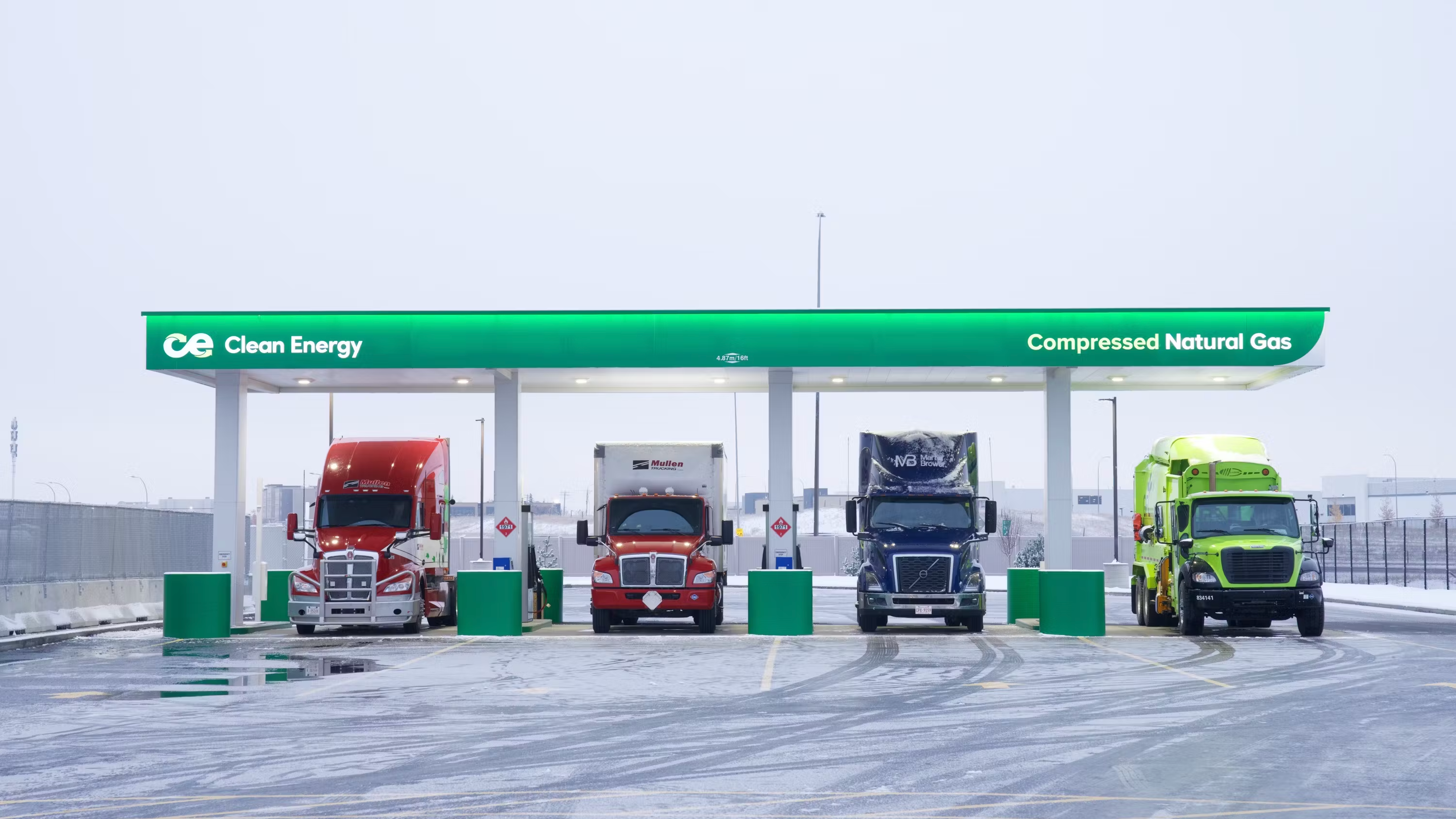 Heavy-duty trucks at Tourmaline and Clean Energy's new Calgary compressed natural gas fuelling station. Photo courtesy Tourmaline