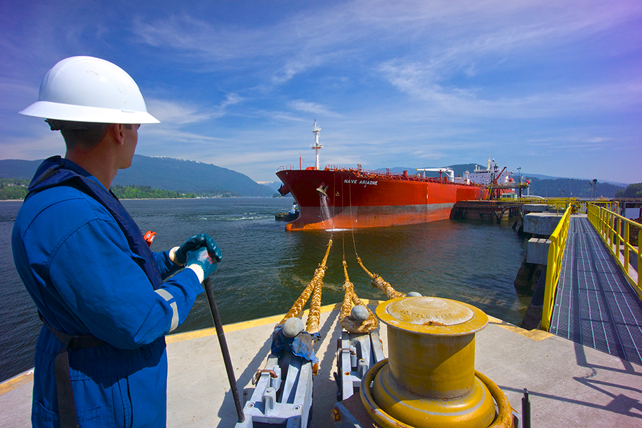 An oil tanker arrives at the Westridge Marine Terminal in Burnaby, B.C. Photo courtesy Trans Mountain Corporation