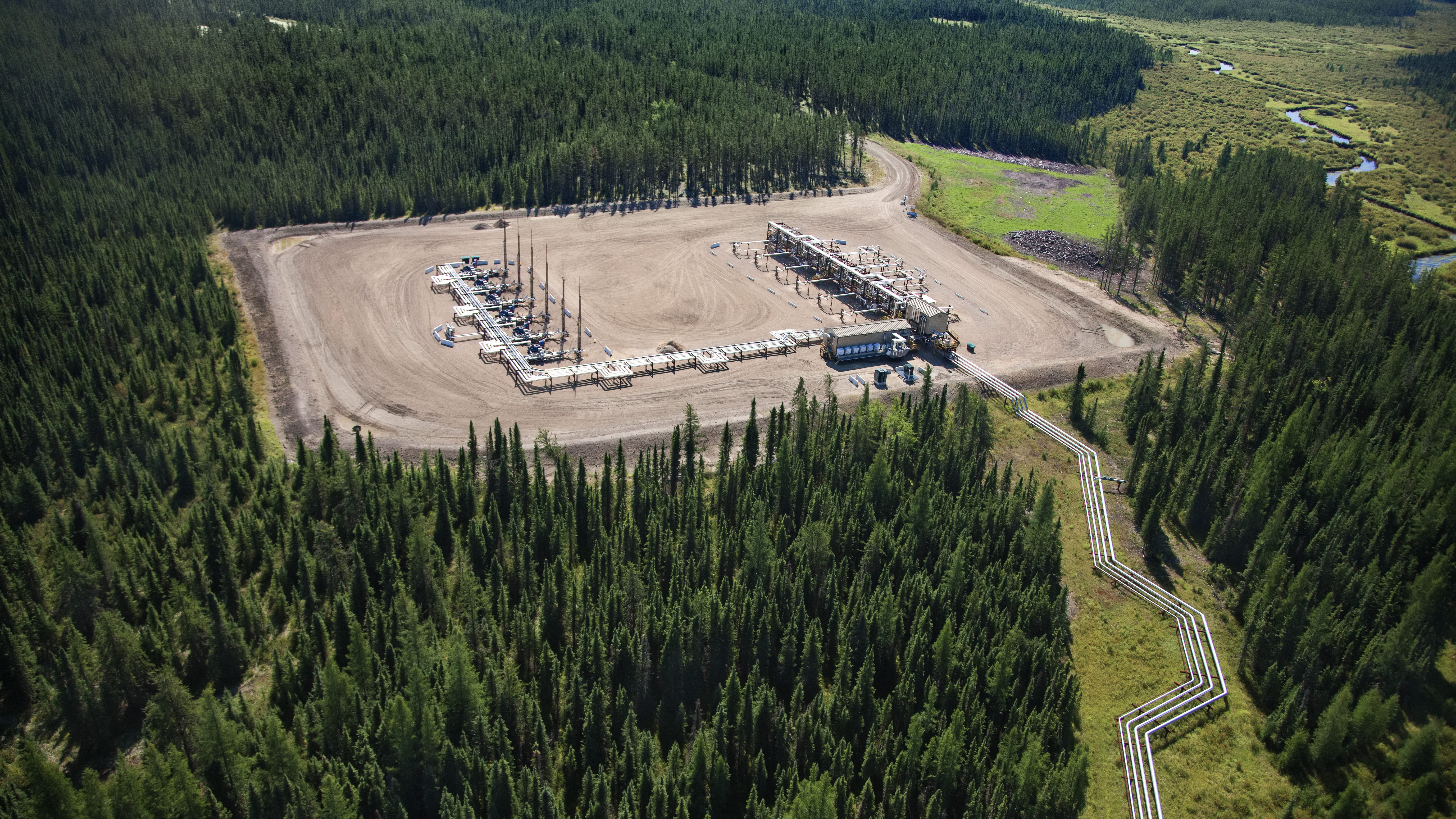 A steam assisted gravity drainage well pad in northeastern Alberta. Photograph courtesy Cenovus Energy