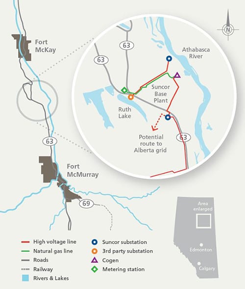 Map showing location of Suncor Energy's $1.4 billion project to replace coke boilers with natural gas-fired cogeneration units. Courtesy Suncor Energy