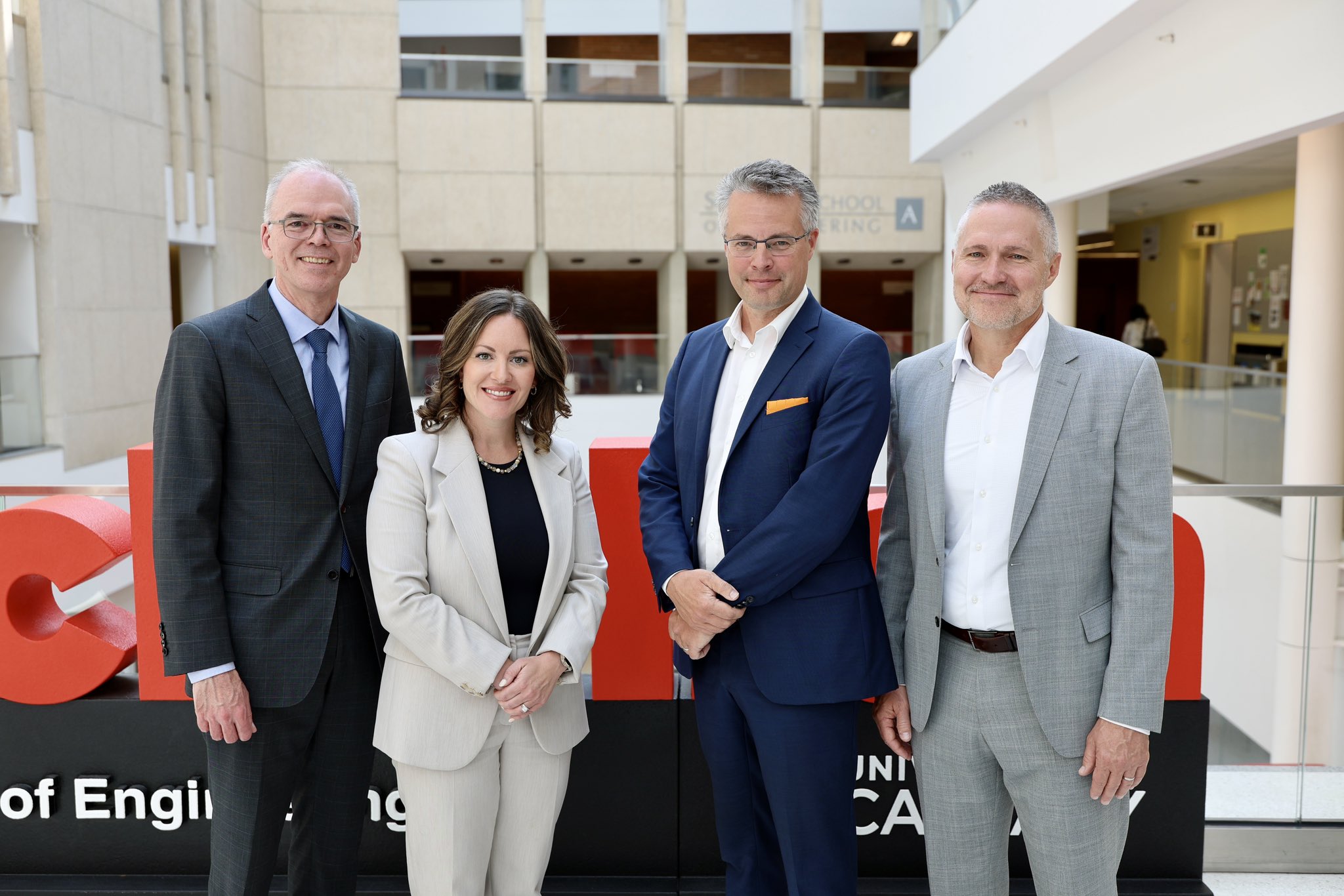 ERA CEO Justin Riemer (second from right) joins Schulich School of Engineering Dean Anders Nygren, Alberta Minister of Environment and Protected Areas Rebecca Schulz and Pathways Alliance CEO Kendall Dilling at the launch of a $50 million oil sands Tailings Technology Challenge on Jun. 18, 2025. Photo courtesy ERA