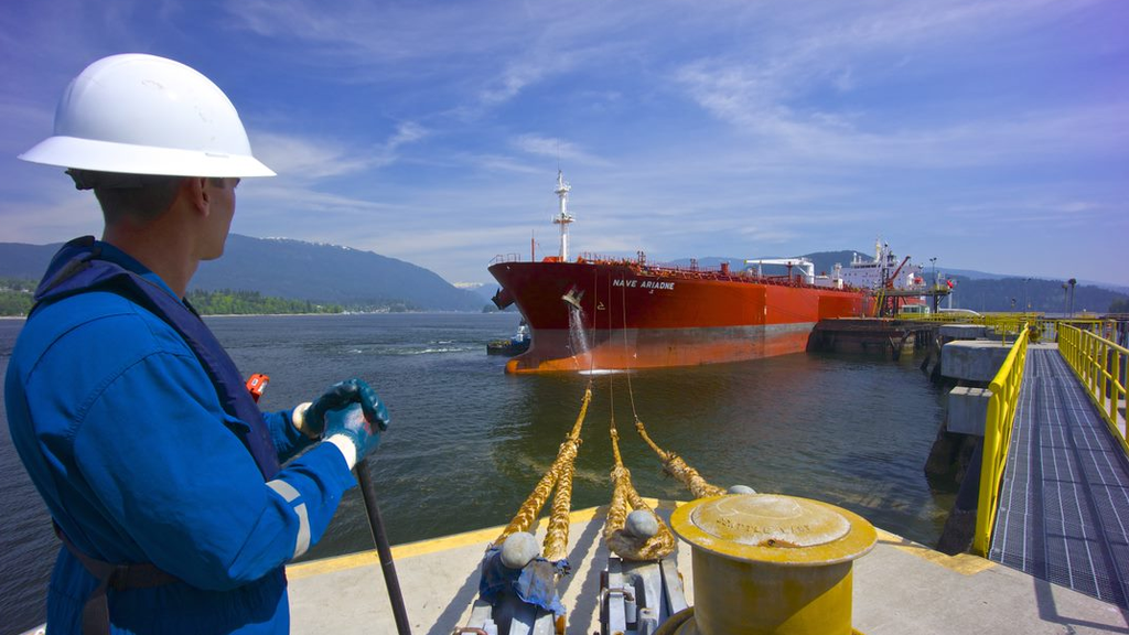 Oil tanker calling at the Westridge Marine Terminal in Burnaby, B.C. Photo courtesy Trans Mountain Corporation