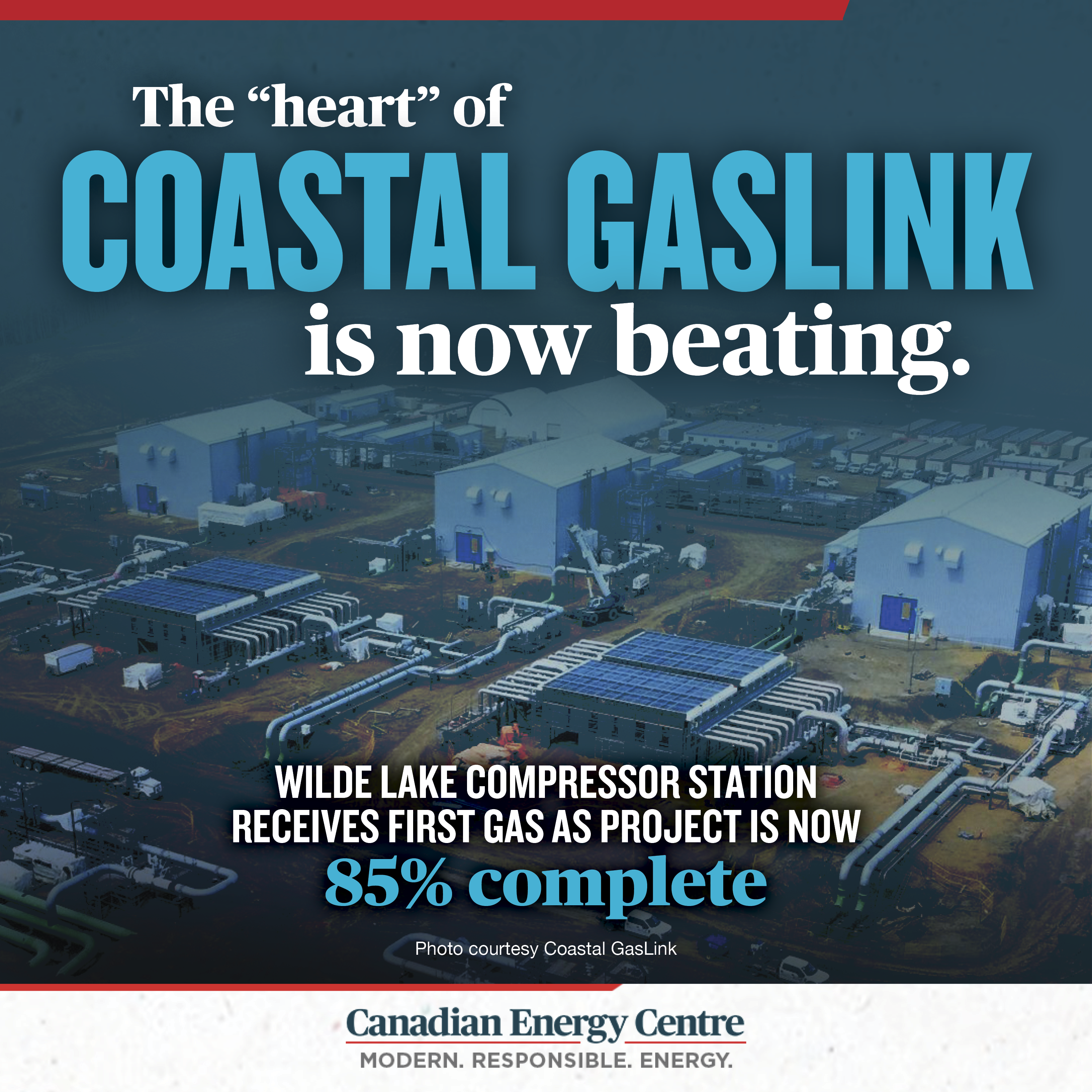 Wilde Lake compressor station receives first gas as project is now 85% complete. Photo courtesy of Coastal GasLink.