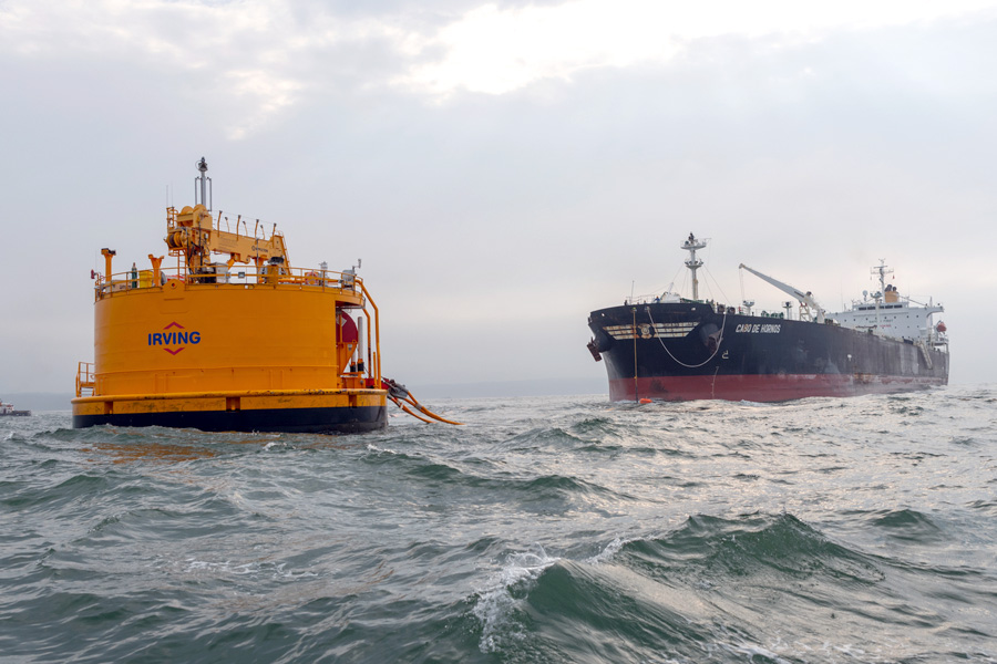 The Cabo de Hornos arrives in Saint John, N.B., delivering crude oil from Alberta after a trip through the Panama Canal.  Photograph courtesy of Irving Oil).