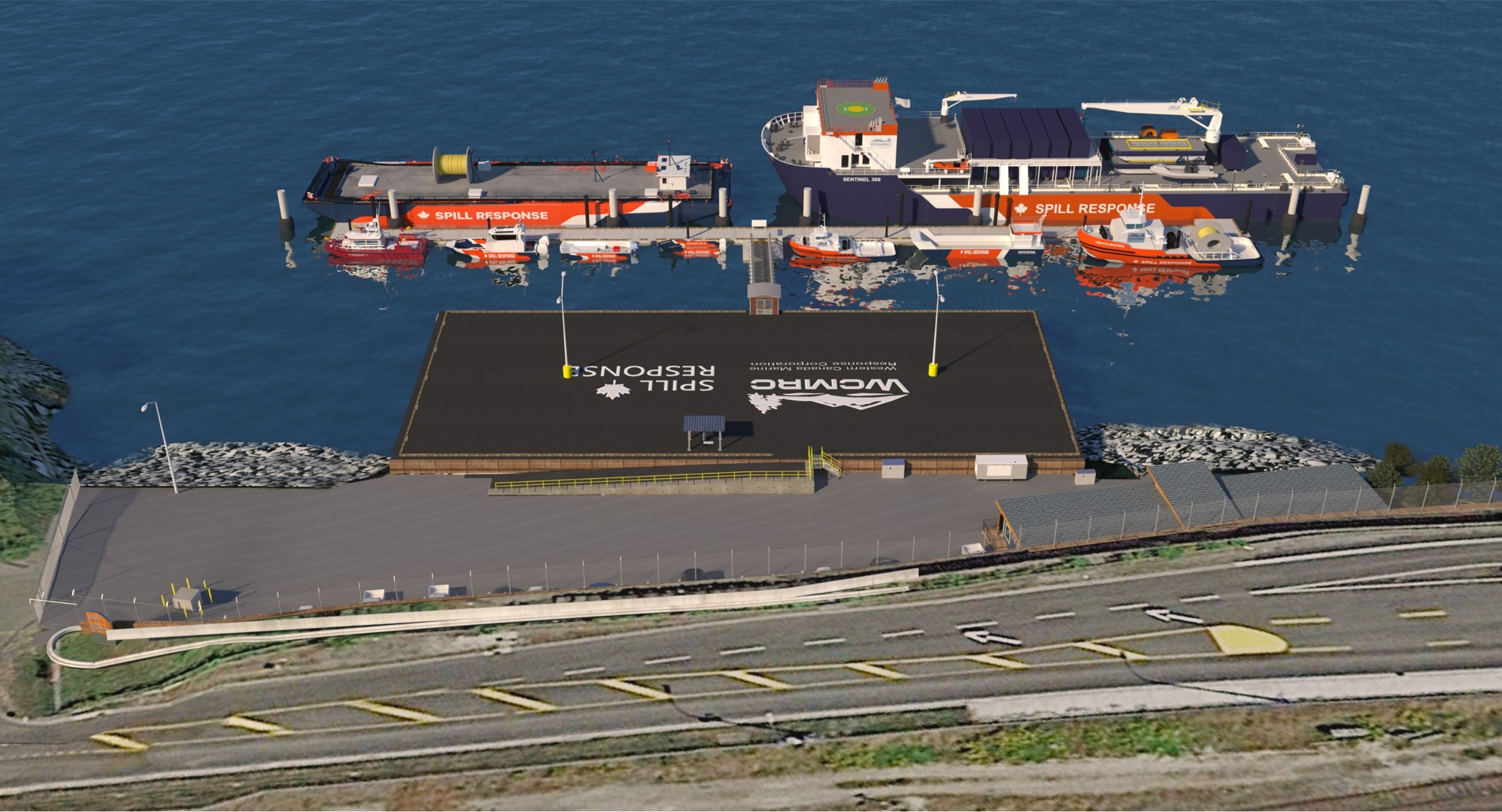 Rendering of new WCMRC response base in Vancouver Harbour. Image courtesy Western Canada Marine Response Corporation